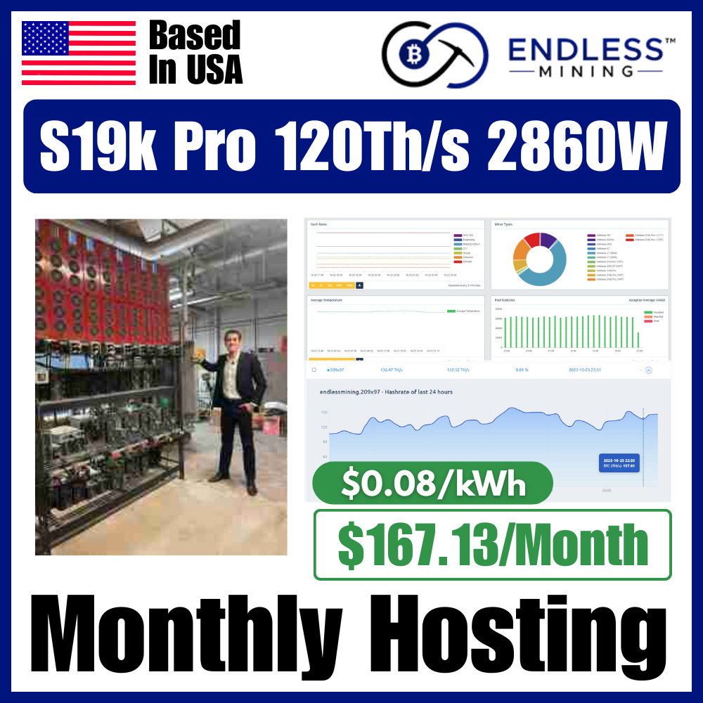 Bitmain Antminer S19k Pro 120Th/s 2860W - Monthly Hosting Payment | EndlessMining image